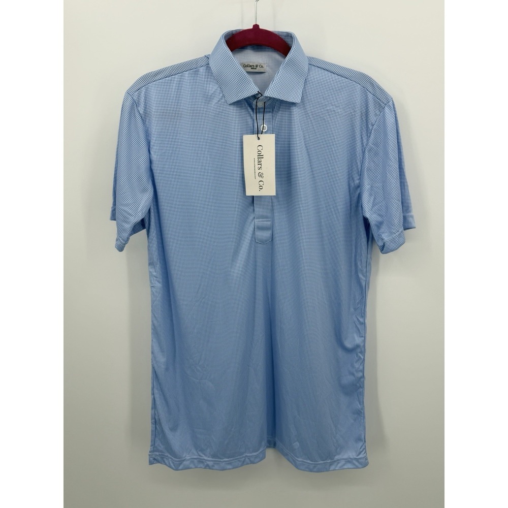 Collars and Co Dress Collar Polo Short Sleeve Size Medium Blue‎ Houndstooth NWT